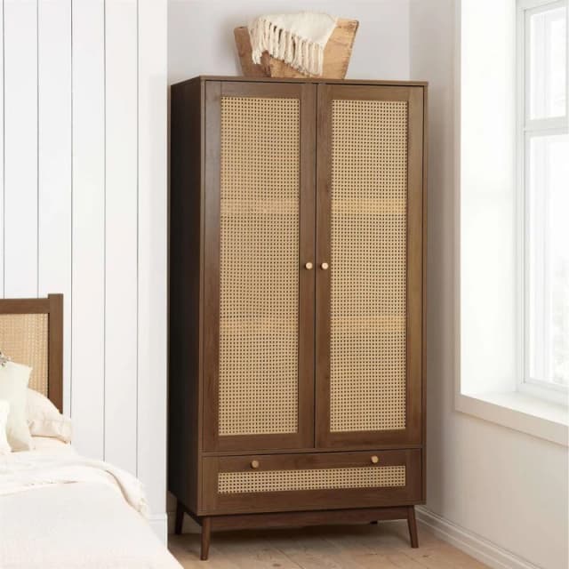 Birlea Croxley Rattan and Walnut 2 Door 1 Drawer Wardrobe