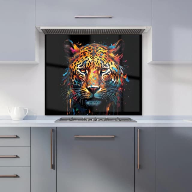 Warren Reed - Designer Splashart Leopard Face Kitchen Splashback in Brown Size: 600mm x 750mm Brown Unisex 600mm x 750mm