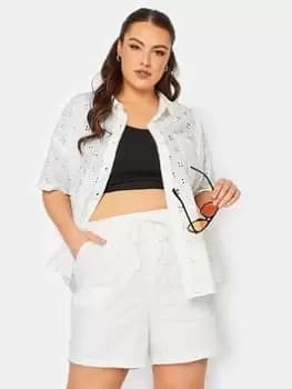 Yours Anglaise Short White Co Ord, White, Size 16, Women