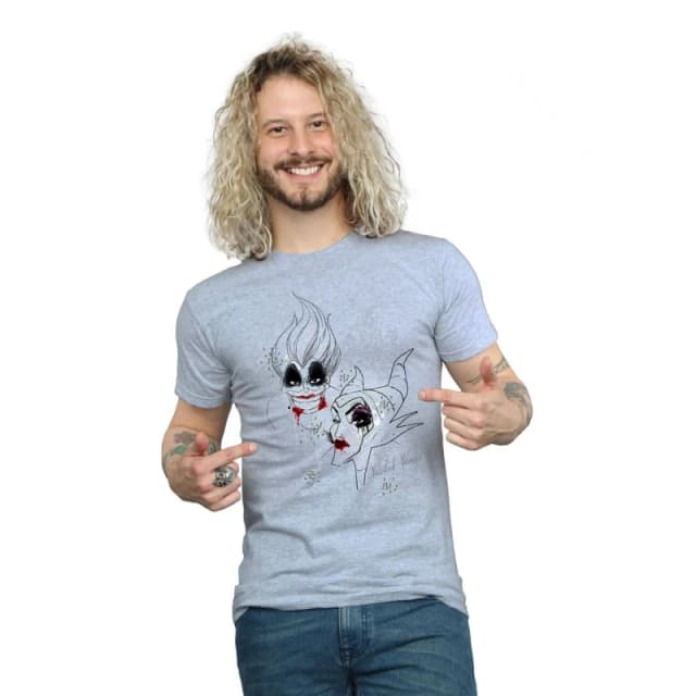 Disney Men Villains Wicked T-Shirt in Grey Size: Small Grey S Male 5057736927038