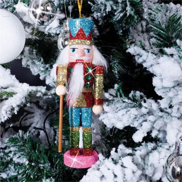 Glitter Nutcracker Hanging Christmas Tree Decoration - Blue ELV-211574