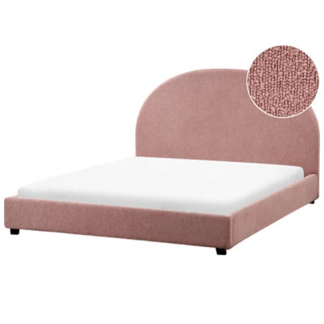 Beliani Bed Boucle Vaucluse 140 X 200 Cm (Eu Double) Pastel Pink