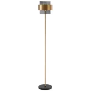 Kelowna 25cm Floor Lamp with Shade Smoke Glass Brass Gold Metal LED E27 - Merano