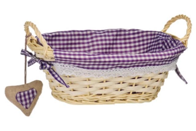 Orsina Purple Gingham Lining Oval Willow Basket