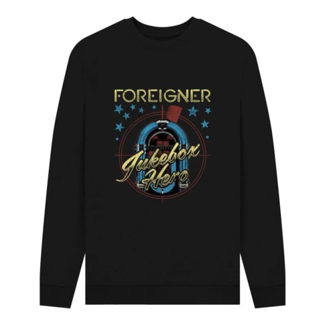 Foreigner Mens Jukebox Hero Graphic Sweatshirt in Black Size: Small Black Male S