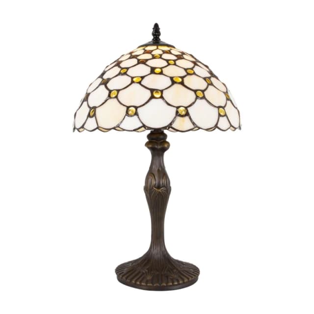 Happy Homewares Traditional Tiffany Table Lamp with Multiple Circular Beads in Amber Size: 12" Amber Unisex 12"