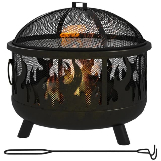 Outsunny Outsunny - 61.5cm 2-In-1 Outdoor Fire Pit & Firewood bbq Garden Cooker Heater 5056725390976