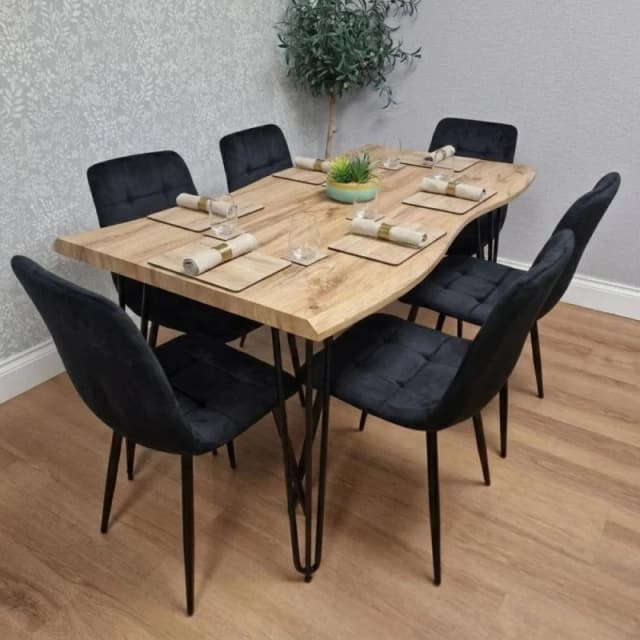 Kosy Koala Dining Table And 6 Black Velvet Chairs - Stylish Dining Room Furniture Set, Multi ARZ140+6BKRCO