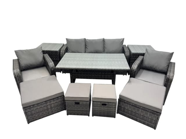 Fimous Outdoor Rattan Garden Furniture Set with 4 Stools 2 Side Tables in Dark Grey Dark Grey Unisex