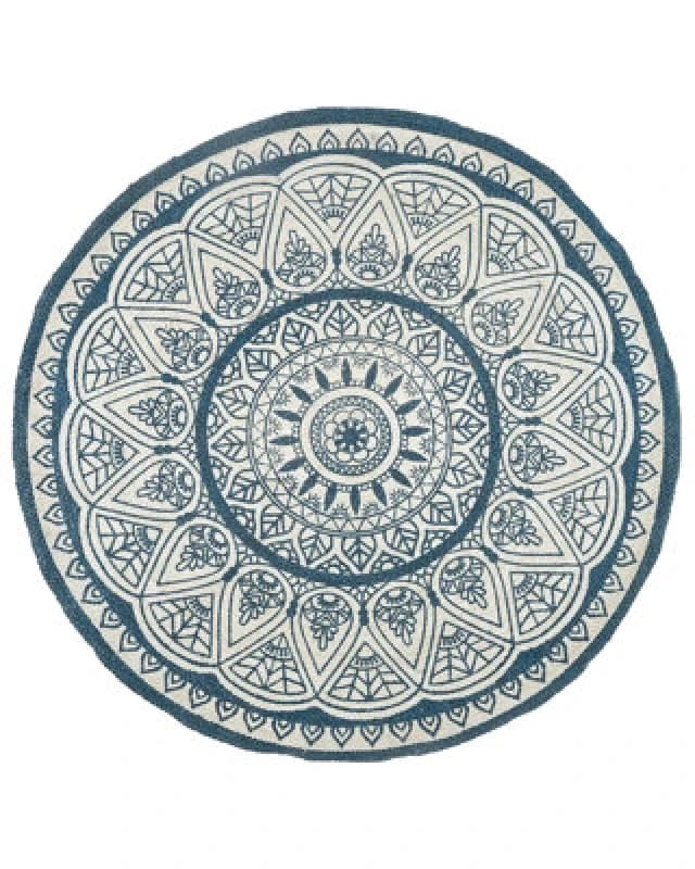 Beliani Round Jute Area Rug 120 Cm Blue Anadere