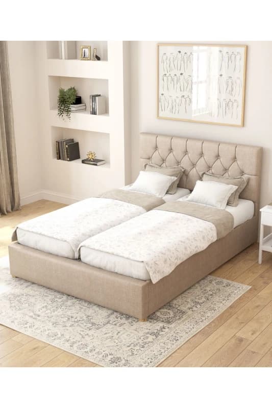 Aspire Aspire Olivier Electric Adjustable Bed Upholstered in Eire Linen Fabric with Pocket Sprung Mattress UK Made in Natural Size: Single Natural S