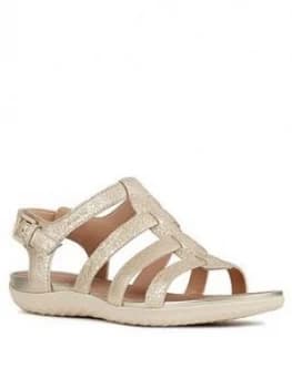 Geox D Sand Flat Sandal, Light Gold, Size 40, Women