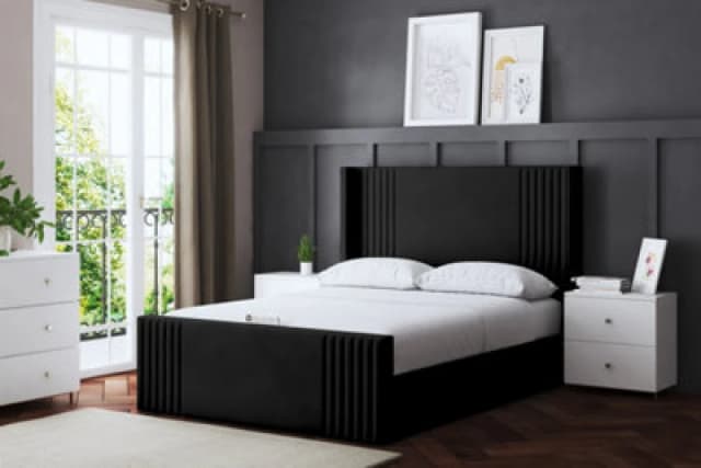 DS LIVING Elara Winged Black Upholstered Bed Double AM_DVNSHRE_DBL_BLA