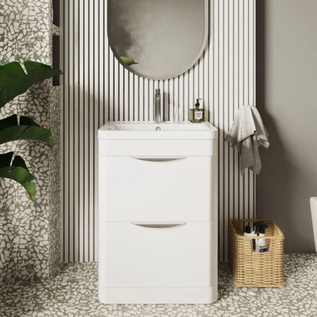 Parade Floor Standing Vanity Unit with Ceramic Basin Gloss White