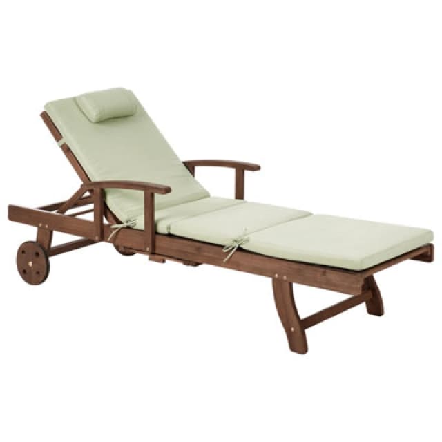 Beliani Sun Lounger With Cushion Amantea Premium Acacia Wood Green