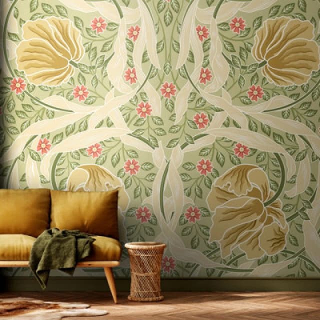 Origin Murals Flower Circle - Olive And Coral Matt Smooth Paste The Wall Mural 350Cm Wide X 280Cm High