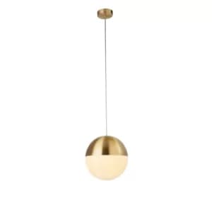 1 Light Pendant, Satin Brass Finish With Opal Glass. Dia 250mm