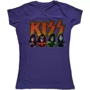 KISS - Logo, Faces & Icons Ladies Large T-Shirt - Purple