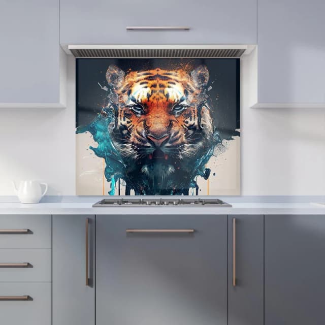 Warren Reed - Designer Tiger Face Splashart Kitchen Splashback in Brown Size: 600mm x 750mm Brown Unisex 600mm x 750mm