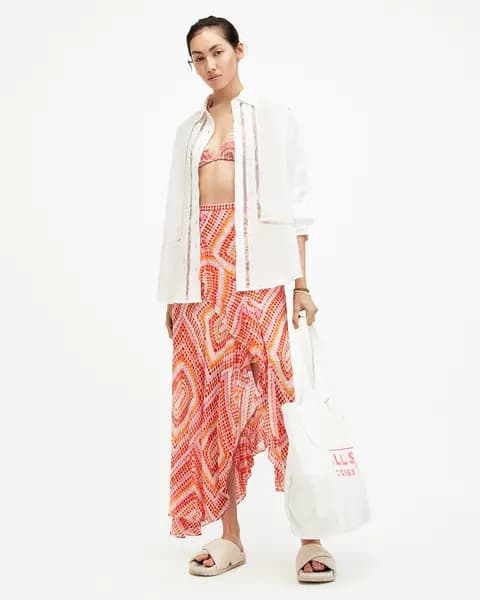 AllSaints Sara Luisa Asymmetric Ruffle Midi Skirt