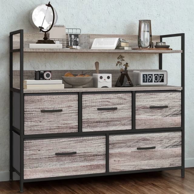 FURNOS Industrial 5 Drawer Chest Storage Unit With Shelves Grey Grey Unisex