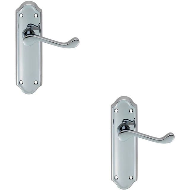 Loops 2x PAIR Victorian Upturned Handle on Latch Backplate 168 x 47mm Polished Chrome Multi