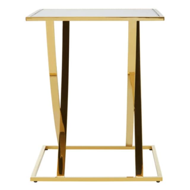 Orsina Stylish Gold Finish Side Table, Glass Mirrored Top Rectangular Bedside Table, Elegant Small Round Table