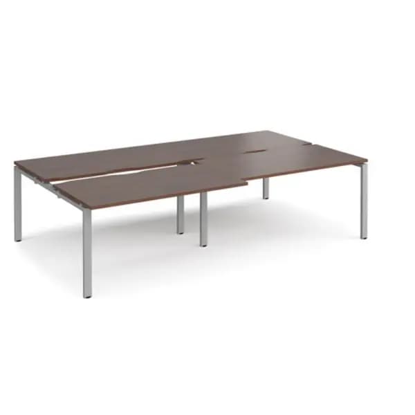 Adapt Bench Desk 4 Person Rectangular Desks 2800mm With Sliding Tops Walnut Tops With Silver Frames 1600mm Depth Adapt Walnut STE2816-S-W