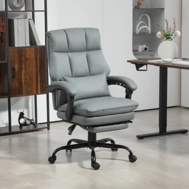 HOMCOM Executive Office Chair, PU Leather Desk Chair with Armrests in Grey Grey Unisex