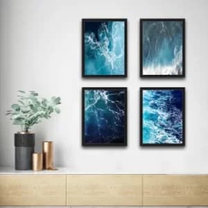 Waves Set 1 Multicolor Decorative Framed Painting (4 Pieces)