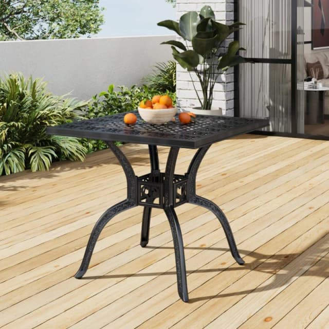 Breeins Cast Aluminium 80cm Square Garden Table, Black L