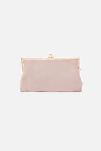 Accessorize Suedette Clip Frame Clutch Bag Nude