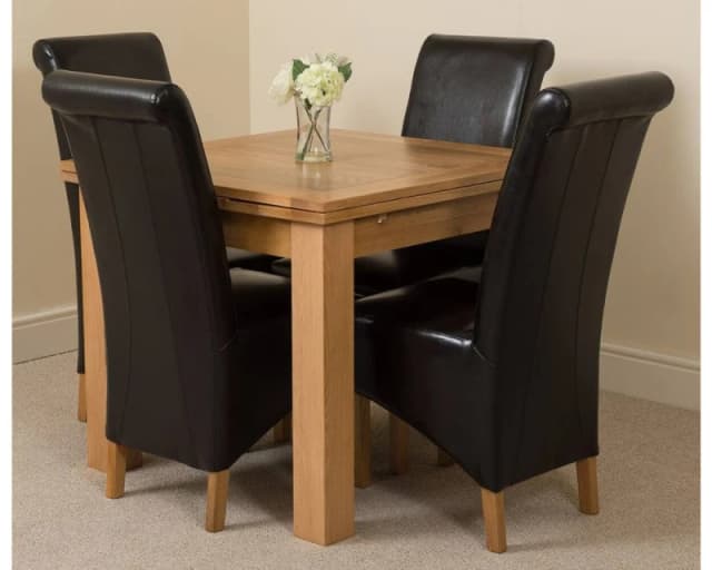 Thats Furniture Richmond 90-150cm Oak Extending Dining Table & 4 Montana Leather Chairs in Black Unisex