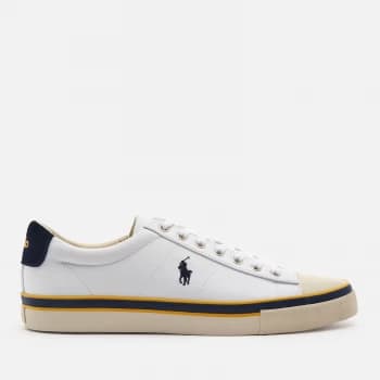 Polo Ralph Lauren Mens Sayer Sustainable Low Top Trainers - White/Newport Navy/Gold - UK 11