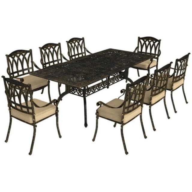 Outsunny 9 Pieces Cast Aluminium Garden Dining Set with Parasol Hole, Bronze Bronze