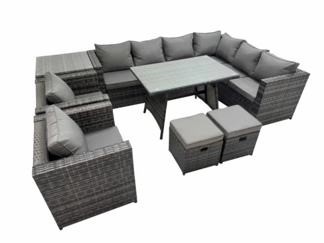 Fimous Patio Furniture Sets with Dining Table 2 Small Stools Chair Side Table in Dark Grey Dark Grey Unisex