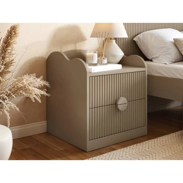 Flair Calista 2 Drawer Cloud Ribbed Bedside Table in Beige Beige Unisex