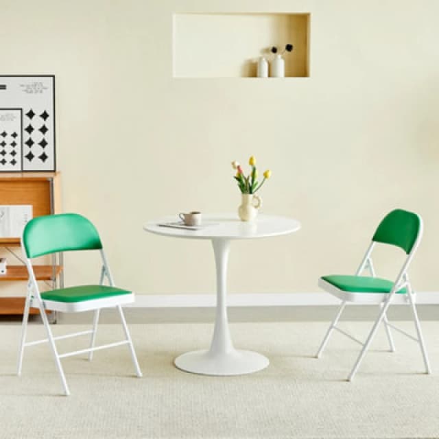 MCC Direct Set of 2 Folding Dining Chairs Metal Frame Padded Seats Green