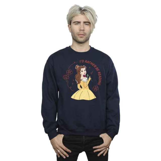 Disney Men Beauty And The Beast I'd Rather Be Reading Sweatshirt in Navy Size: Small Navy S Male 5063153510036