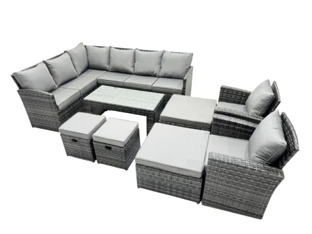 Fimous 12 Seat Poly Rattan Corner Sofa Set with 4 Stools Chair in Dark Grey Dark Grey Unisex