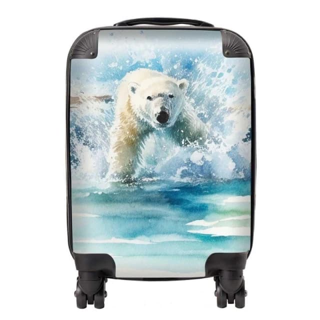Warren Reed - Designer Hunting Polar Bear Watercolour Suitcase in Brown Size: Small Brown Unisex Small