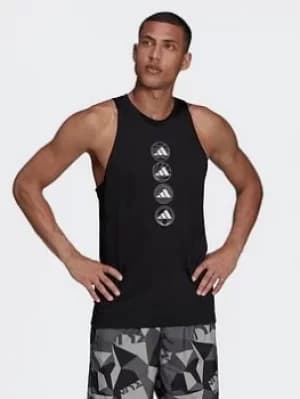 adidas Run Logo Tank Top, Black Size M Men