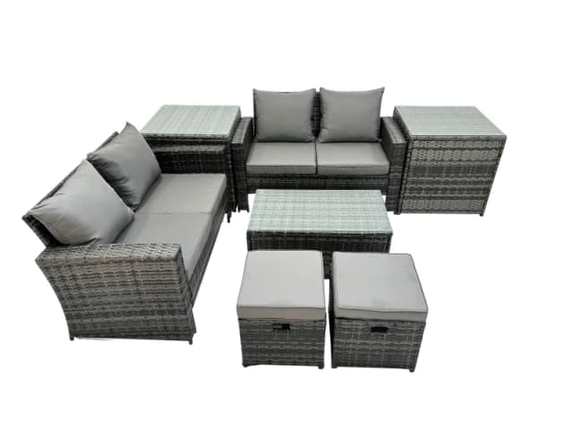 Fimous Lounge Double Seat Sofa Coffee Table Set with 2 Small Stool in Dark Grey Dark Grey Unisex