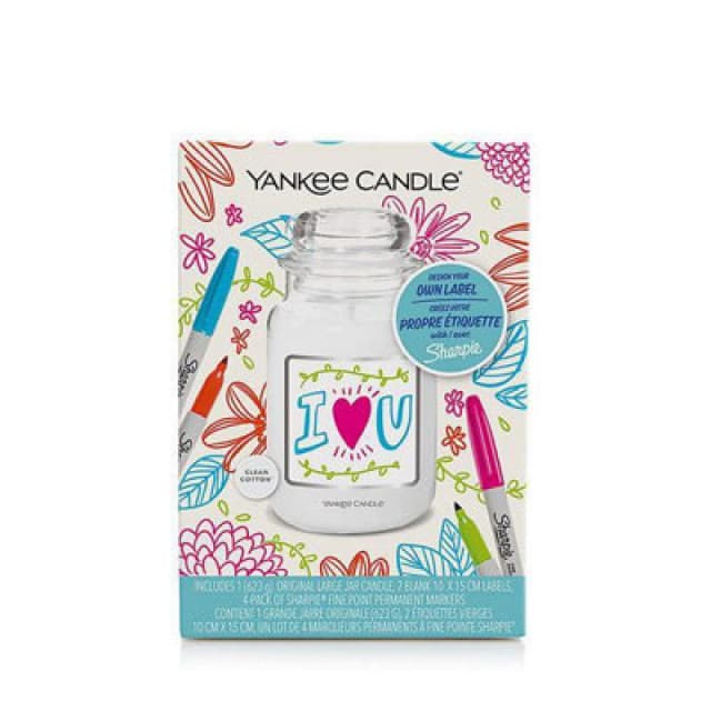 Yankee Candle Yankee Candle Clean Cotton with Sharpie Create Your Own Candle Label 623g in White Size: Large White Large Unisex 5038581160894