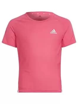 Adidas Junior Girls 3 Stripe Training Icons Short Sleeve T-Shirt - Bright Pink