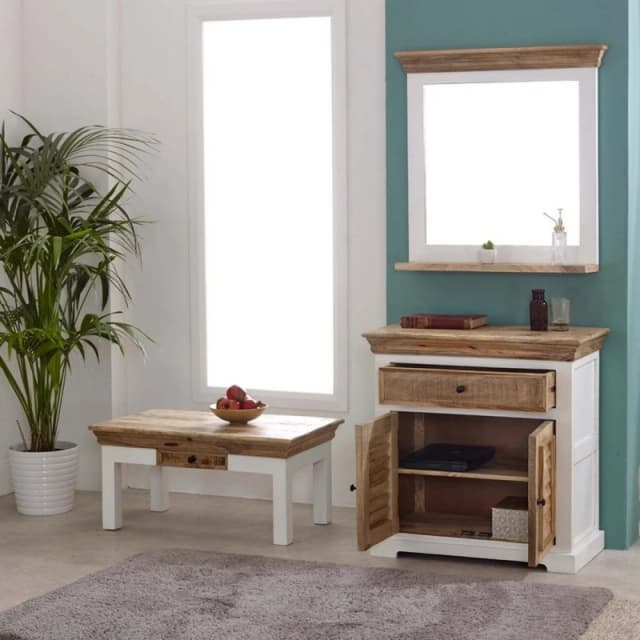 Indian Hub Alfie Sideboard - 1 Drawer & 2 Doors - Mango Wood - L40 x W80 x H80cm in Brown Brown Unisex