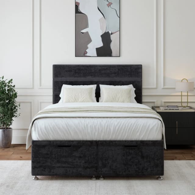 Bedmaster Bedmaster Luxury Velvet Ottoman Divan Base And Lined Headboard in Black Size: Super King Black Super King Unisex 7867868913476