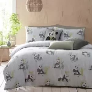 Furn. Pandas Super King Duvet Cover Set Cotton Polyester Mint Green