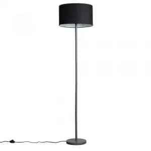 Heather Light Grey Wood Floor Lamp with XL Black Reni Shade