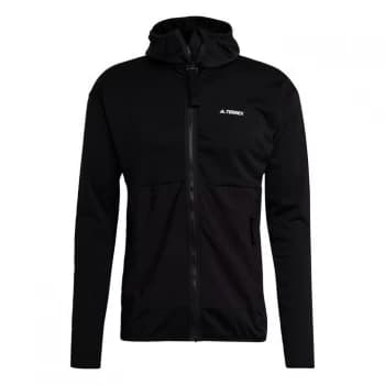 adidas Terrex Tech Fleece Light Hooded Hiking Jacket Mens - Black
